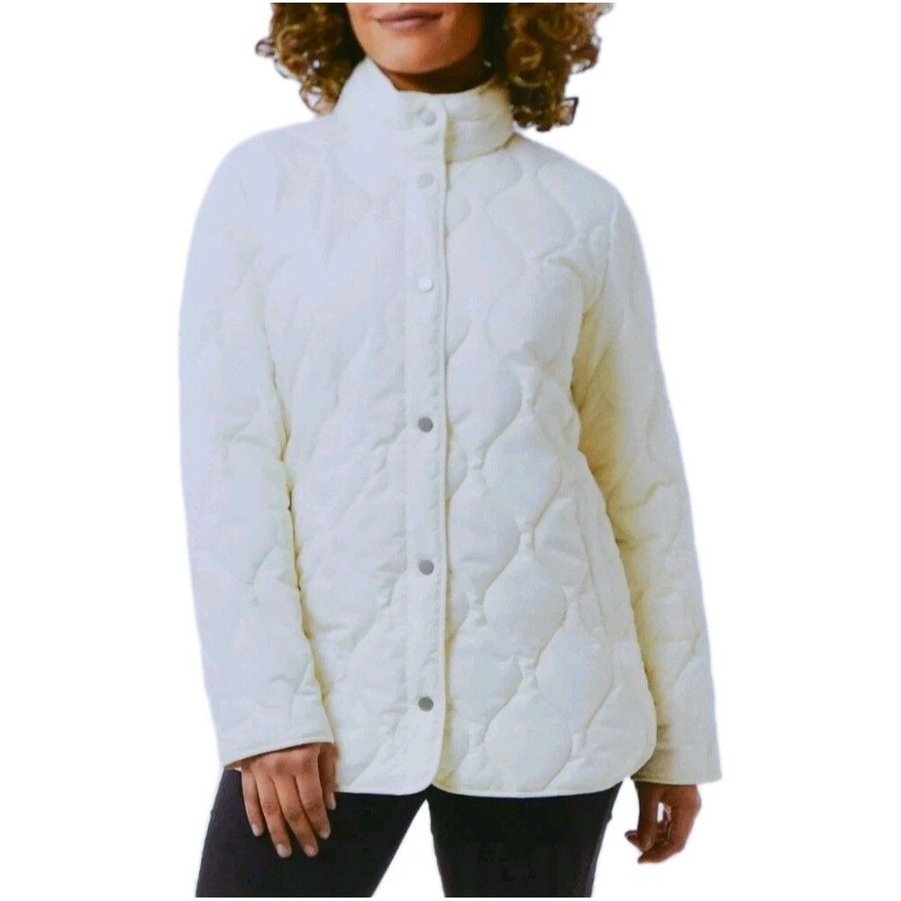 32 Degrees Women's M Quilted Mockneck Lined Snap Jacket Coat Ivory White NWT